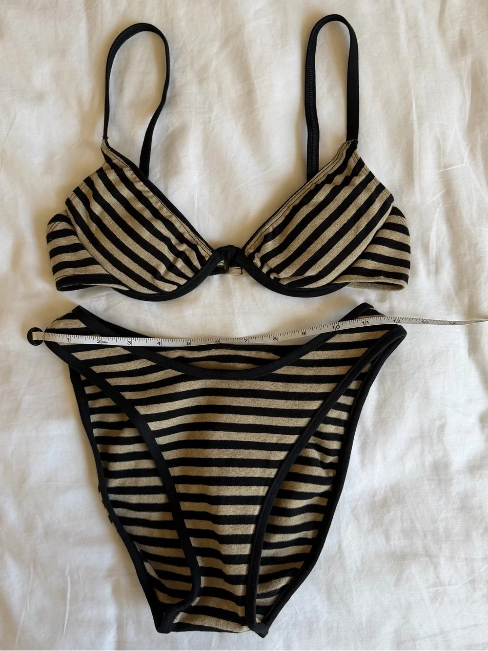 Vintage Baja Blue Striped Black and Beige Underwire Bikini